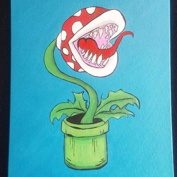 Super Mario Bros. Piranha Plant Hand Painted 9x12 - Picture 2 of 2